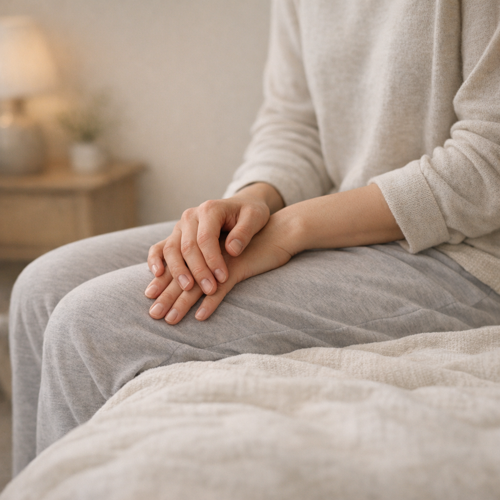 Спокойная комната и человек, который просыпается и собирается с мыслями