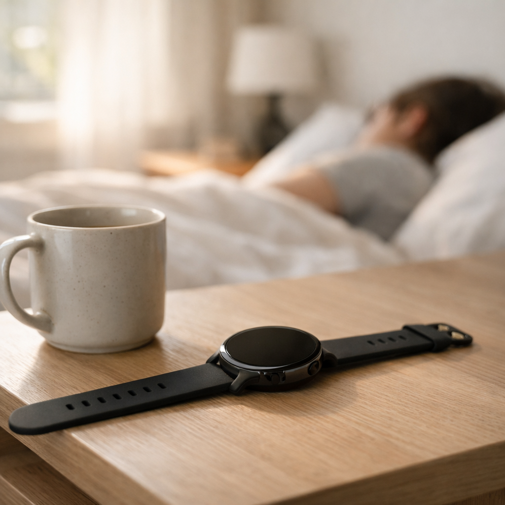 Часы на тумбочке утром в мягком свете