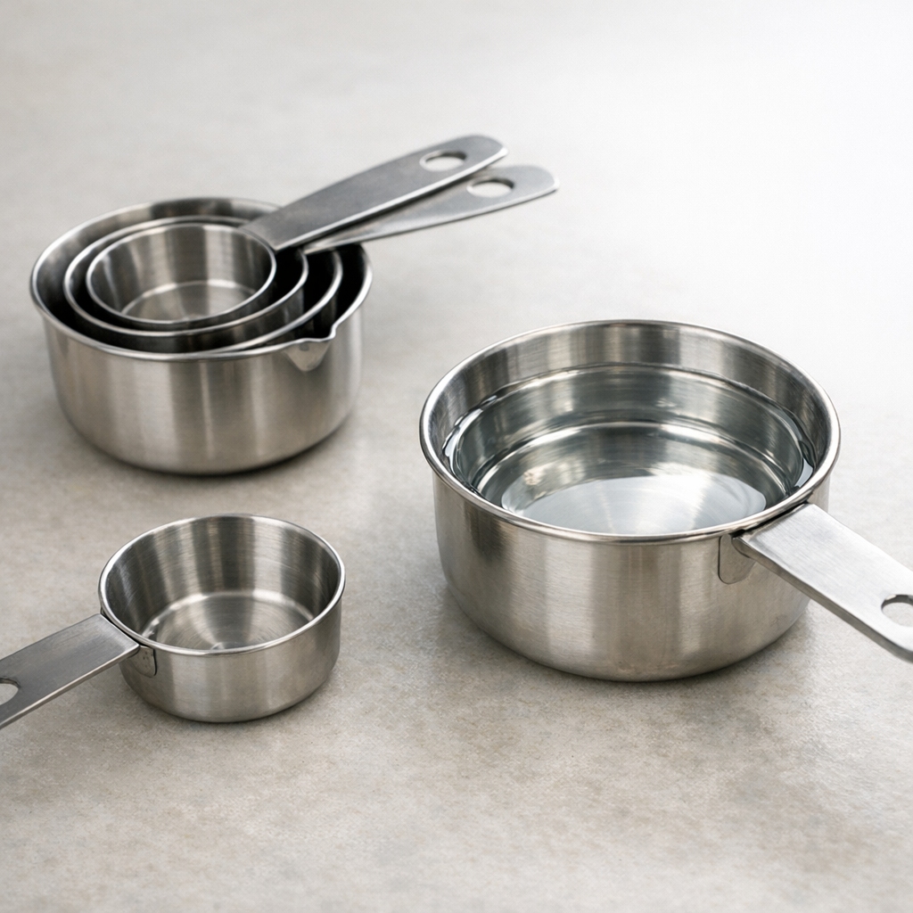 Мерные чашки с крупой на столе