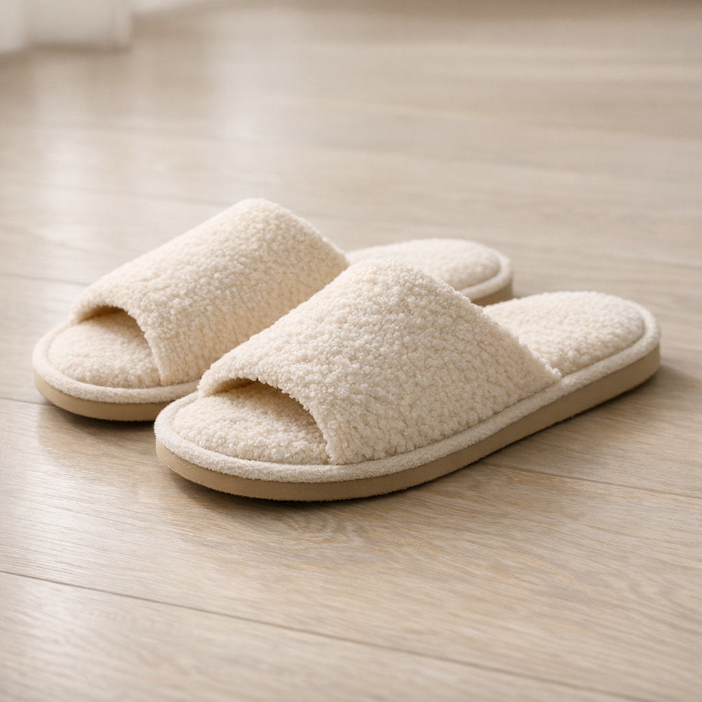 Тапочки и весы на полу в спокойном свете