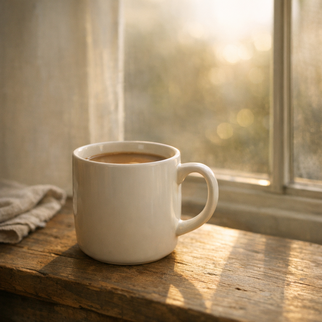 Чашка кофе у окна в мягком дневном свете