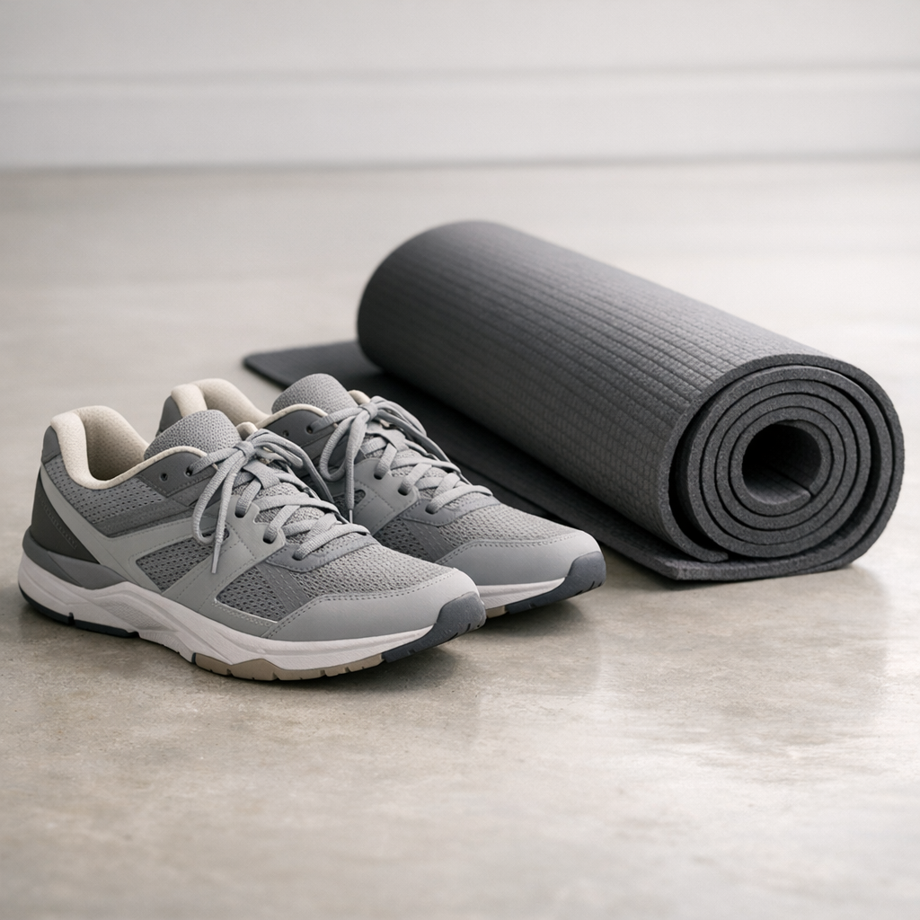 Спокойный уголок зала с ковриком и лентами