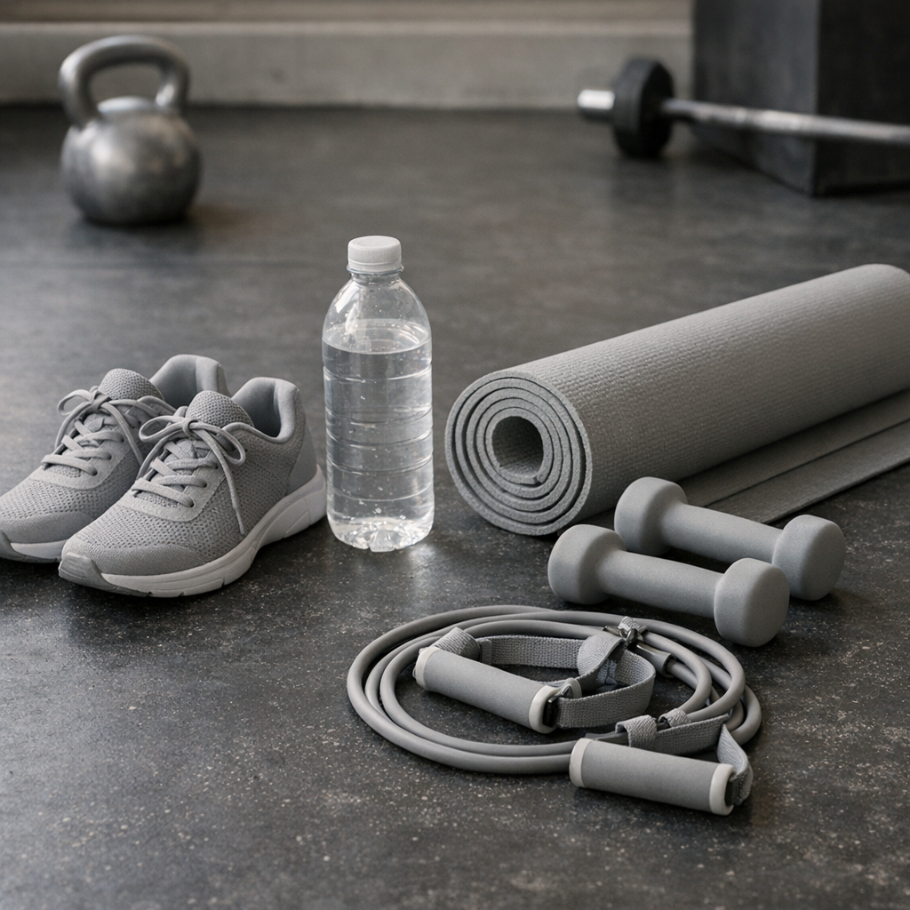 Легкий спортивный инвентарь на полу