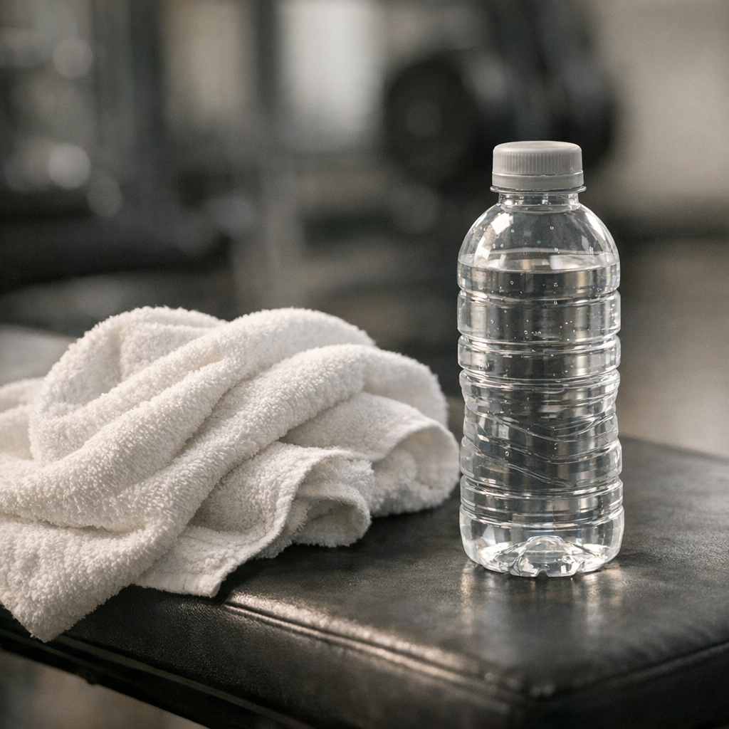 Полотенце и бутылка воды после тренировки