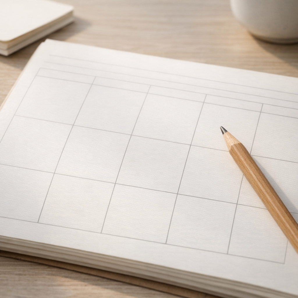 Блокнот‑планер с пустой сеткой и карандашом